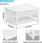 Marbrasse Wood Printer Stand for Desk, 2-Tier Desktop Printer Table for Home Office, Printer Stand with Storage Drawer 2 Pen Holders, Multi-Purpose Desk Organizer for Fax Machine Scanner(Wood White)
