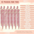 Zonon 12 Pcs Inspirational Pens Bulk Funny Ballpoint Pen with Stylus Tip Motivational Gifts for Valentine's Day Teacher Coworkers Nurse School Office Supplies(Rose Gold,Boss Lady)