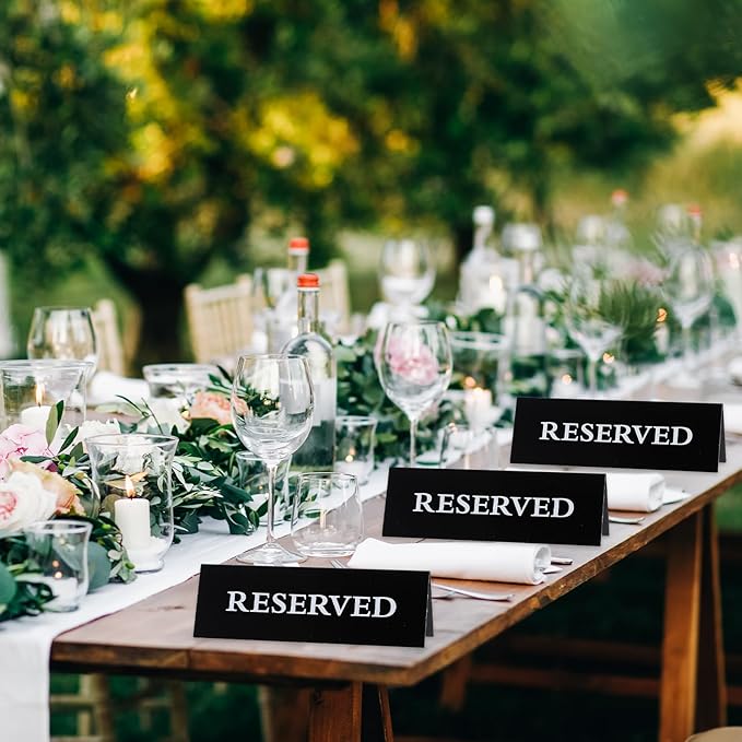 14 Pcs Reserved Table Signs, Black Reserved Signs Reserved Seating Signs, Reserved Table Signs Acrylic Reserved Table Tent Signs, Reservation Seat Signs for Wedding Restaurant Office Meeting Chairs