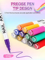 EBANKU 12 Colors Nail Art Pens Set, 3D Nail Polish Pens Acrylic Paint Pens Nail Markers for Nail Art Drawing Painting Manicure Tools Nail Design Kit Home Nail Salon DIY, 0.7MM