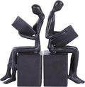 Iron Decorative Bookends,Reading Couple Figurine Bookends for Shelves,Cast Iron Bookends for Heavy Books,Metal Modern Bookends,Unique Couple Statue Book Stoppers,Boho Reader Sculpture Gifts