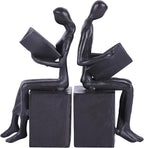 Iron Decorative Bookends,Reading Couple Figurine Bookends for Shelves,Cast Iron Bookends for Heavy Books,Metal Modern Bookends,Unique Couple Statue Book Stoppers,Boho Reader Sculpture Gifts