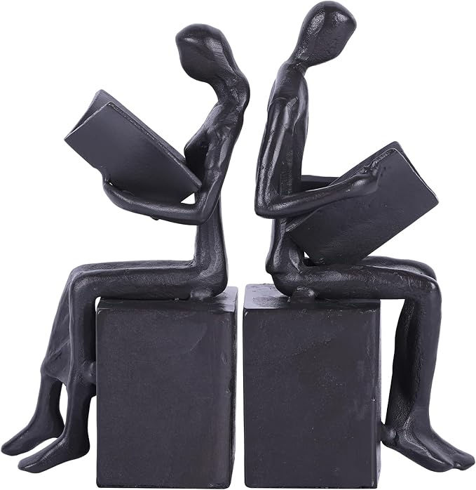 Iron Decorative Bookends,Reading Couple Figurine Bookends for Shelves,Cast Iron Bookends for Heavy Books,Metal Modern Bookends,Unique Couple Statue Book Stoppers,Boho Reader Sculpture Gifts