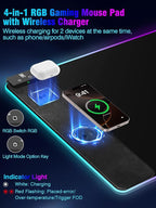 Miroddi RGB Mouse Pad with Wireless Charging Gaming Mousepad, 31.5"x15.75" Extra Large Desk Mat, 13 Light Modes, Non-Slip Rubber Base Ultra-Smooth Surface Keyboard Mat for PC, MacBook, Laptop