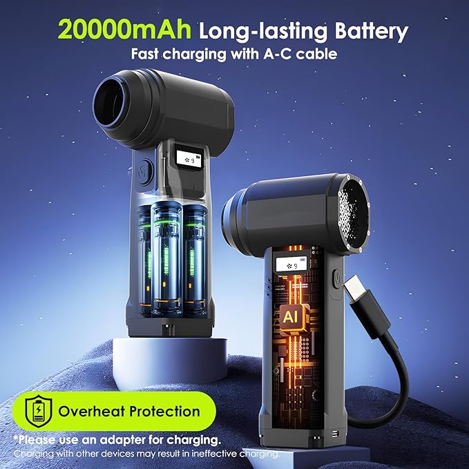 OVVGO Electric Compressed Air Duster, 300,000RPM Cordless Air Blower for Dust Removal, Duster/Vacuum 2-in-1 with 10 Speeds, 20000mAh Rechargeable & 5 Nozzles Dust Blower for PC, Keyboard, Car, Outdoor