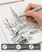 JusArt Fineliner Pens, 6 Pcs, 0.25mm Ultra Fine Point Pens 01, No Bleed, Waterproof Black Pigment Ink Pens for Artists Beginners, Illustration, Writing, Journaling, Crafters, Technical Drawing pens