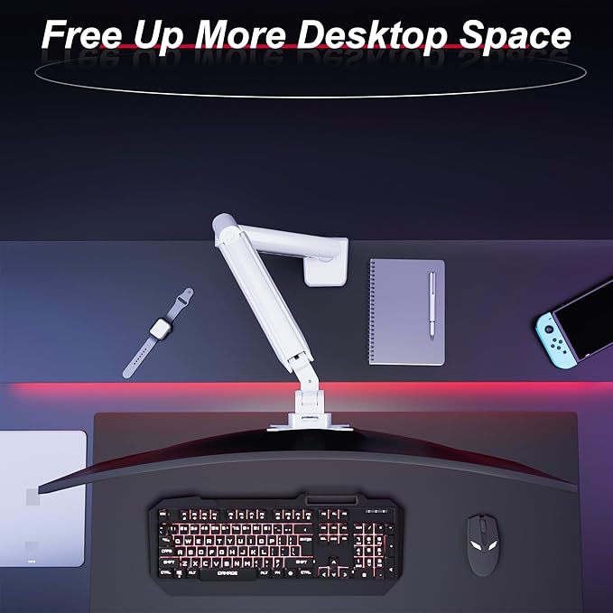Fydeamer Monitor Arm for 17-35" Screens up to 24.2 lbs, Ergonomic Gas Spring Monitor Stand with Height Adjust, Tilt, Swivel & Cable Management, VESA Desk Mount with 2 Types of Installation, White