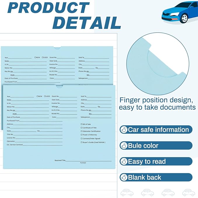 120 Pcs 9 x 12 In Vehicle Dealer Jackets for Car Sales 32lb Colored Printed Deal Envelopes Dealership Supplies File Jackets Automotive Folders for Car Dealerships(Baby Blue)