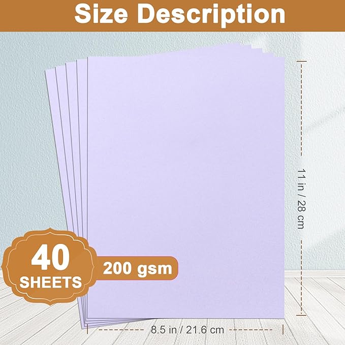 Silunkia 40 Sheets Light Purple Cardstock 8.5 x 11 Certificate Paper, 75lb Premium Lavender Card Stock Printer Paper for DIY Cards Making, Greeting Cards, Wedding Invitations, School Crafting