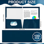 Yeaqee 100 Pack 2 Pockets Glossy Laminated Paper Folder First Day of School Presentation Folder Letter Size Two Pocket File Portfolio Holder Back to School Items Bulk for Teacher Office (Navy)