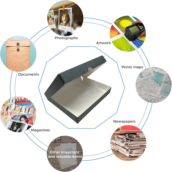 Lineco, 9x12 Gray Clamshell Archival Folio Storage Box, 1.75 Depth, Acid-Free, with Metal Edge, Preserves Picture Longevity, Store Photos Documents