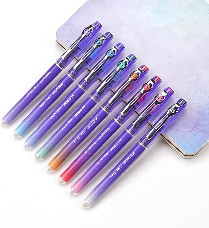 WRITECH Liquid Ink Rollerball Pens: 8ct Assorted Colors Extra Fine Point Tip 0.5mm Roller Ball Rolling Pen for Smooth Writing Coloring Drawing Journaling No Bleed & Smear &Smudge Multi Colored.