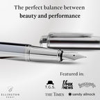 Ellington Pens Luxury Fountain Pen Set - Smooth Fine Nib- Includes 3 Ink Cartridges, Refillable Ink Converter, Gift Box- Fountain Pens For Writing, Calligraphy, Journaling, Sketching (Silver Sonata)