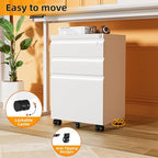 INTERGREAT 3 Drawer Filing Cabinet with Lock, White Mobile File Cabinet with Wheels, Rolling Small Metal Cabinets Under Desk for Home Office, Assembled