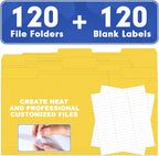 File Folder, HERKKA 120 Pack 1/3 Cut Tab File Folders, File Folders Great for Organizing and Filing, Letter Size, Yellow