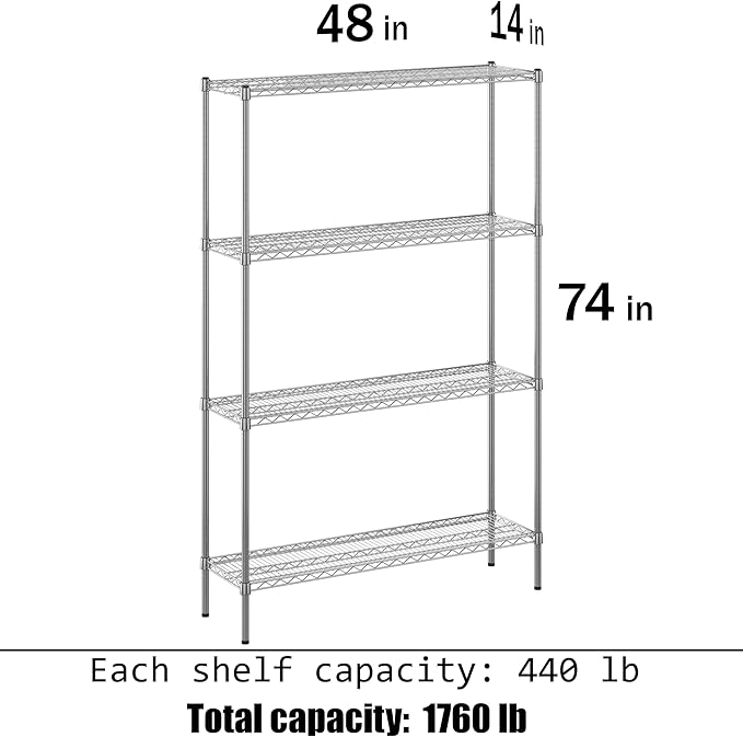 Regal Altair 14" Deep x 48" Wide x 74" Height Wire Shelving Kit | 4-Tier | NSF Commercial Storage Rack Unit