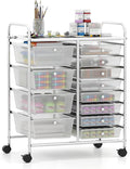 Giantex 12 Drawer Rolling Cart with Drawers, Storage Organizer Cart for Classroom Office School Teacher, Mobile Drawer Cart for Tools, Crafts, Small Printer, Clear