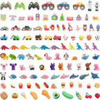 CLOCK KING 110pcs 3D Cute Kids Erasers, Random Desktop Pet Toys Gifts, Classroom Rewards Kids Party Gifts, Various Styles Such as Animals, Food, Plants, Space, Princess, Sports, Halloween, Christmas
