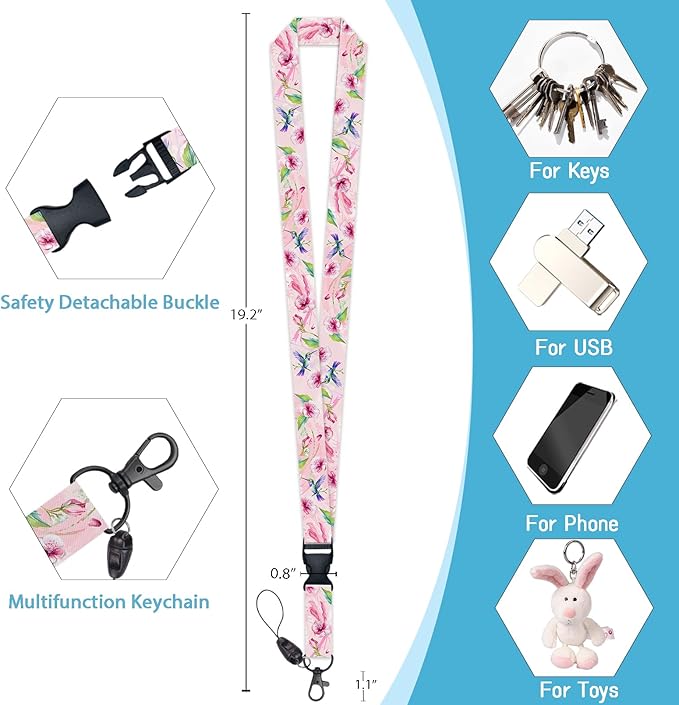 Bird Badge Holder with Retractable Lanyard, Pink Lanyards for ID Badges Name Tags Vertical Card Holder, Detachable Lanyard Badge Reel Retractable, Teacher Nurse Workers Women Office Gifts