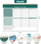 ALKALO 104 Pgs Weekly To Do List Notepad, 52 Duplex-Printed Undated Sheets 100 GSM（8.5"×11") Weekly Desk Planner For Work Home School Office Desk Accessories Supplies & Goal Setting Tasks - Green