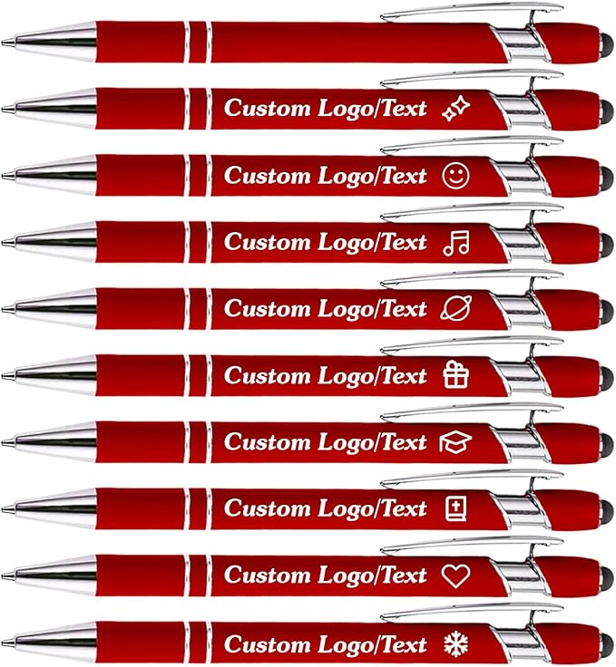 CRME Bulk Custom Personalized Pens with Name Logo Retractable Ballpoint Pen with Stylus tip Smooth Writing Appreciation Gifts for Coworkers Motivational Gift for Office & Desk Accessories 10-Pack