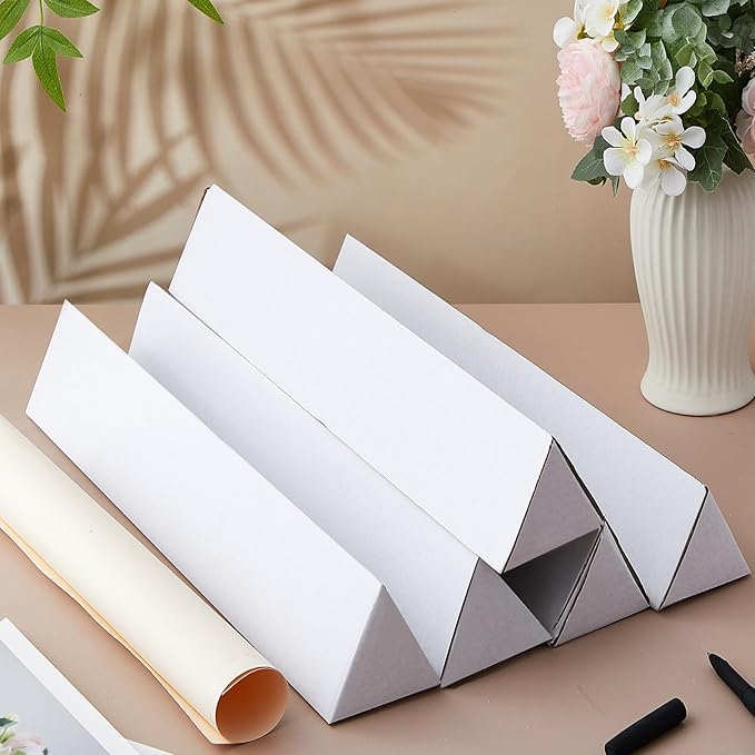 Tatuo 50 Pcs Triangle Mailing Tubes 24.25 L x 2 W x 2 H Corrugated Cardboard Box Poster Tube Oyster White for Protecting, Shipping, Mailing and Storage of Blueprints, Artwork, Crafts, Long Art Holder