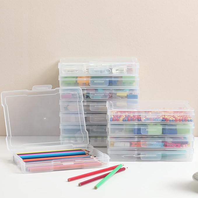 novelinks 12 Pack 5"x7" Clear Photo Storage Boxes – Plastic Picture Organizer Cases with Lids – Photo Keeper Containers for 5x7 Prints, Cards, and Craft Supplies