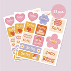 Large Name Labels for Kids (33) - Custom Stickers for Daycare and School Supplies - Durable, Waterproof Stickers for Water Bottles, Lunch Boxes, and More with Unique Designs - Flower Power