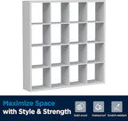 Jpiziso 16-Cube Storage Organizer Bookcase, Thick Frame Wood Grain Storage Shelf, Rectangular Cube Open Back Display Unit, 48.8x9.4x48.8 Inches for Living Room, Bedroom, Home Office, Embossed White
