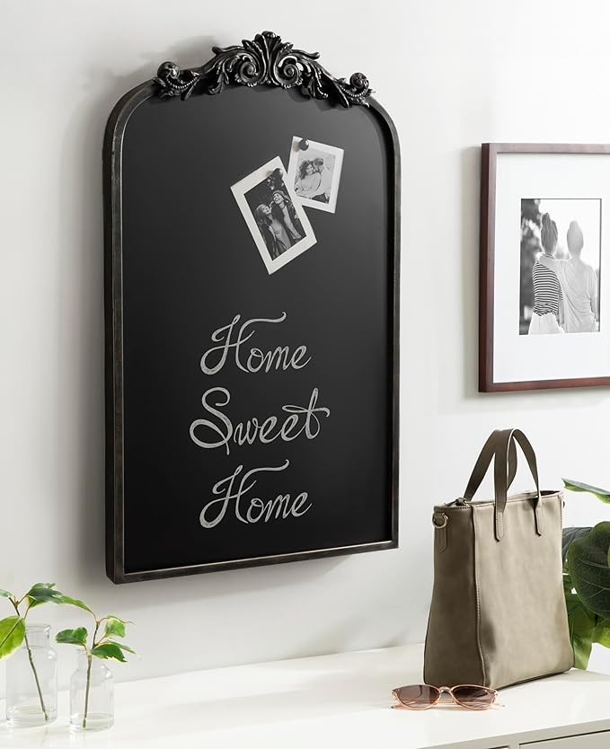 Kate and Laurel Arendahl Decorative Vintage Arch Chalkboard; 19 x 31; Black; Framed Arched Ornate Magnetic Chalkboard for Unique Display; Decoration; and Organization