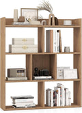 Giantex 7 Cubes Bookshelf, Free-Standing Wooden Bookcase, 4 Tier Home Display Shelf, Horizontal Storage Unit w/Anti-Toppling Devices, Open-Back Display Rack for Study, Living Room (1, Natural)