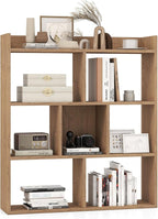 Giantex 7 Cubes Bookshelf, Free-Standing Wooden Bookcase, 4 Tier Home Display Shelf, Horizontal Storage Unit w/Anti-Toppling Devices, Open-Back Display Rack for Study, Living Room (1, Natural)