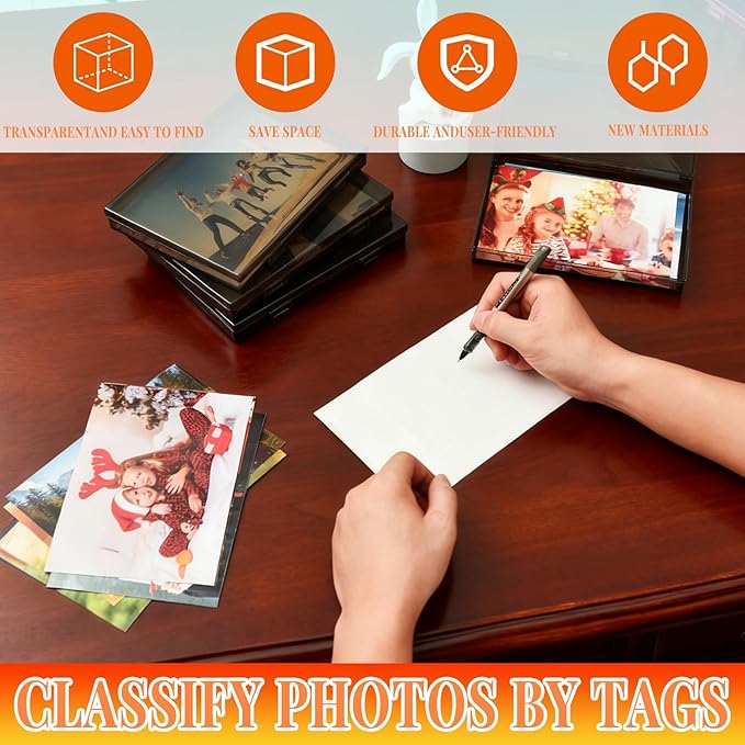 Photo Storage Box 5 x 7 Inches, 18 Inner Photo Cases with Dividers, Black Acid-Free Photo Storage Containers with Handle, Photo Organizer Craft Keeper for Stickers, Craft, Stamp