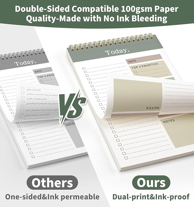 104 Pgs To Do List Notepad, 52 Undated Sheets Duplex-printed Daily Planner For Work Home School Office Desk Accessories Supplies & Goal Setting Tasks -Green