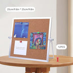 kdafio 9.8"×9.8" Cork Board Bulletin Board, Double Sided Pin Board with Silver Aluminum Border, Desktop Small Cork Board with Stand Suitable for Home, Office, Desk Message Board or Picture Board