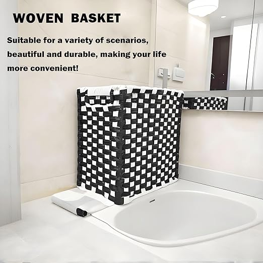 Fozxsvg Black Woven Wicker 3.5 Gallon Fabric Trash Can, Storage Baskets, Waterproof Cute Waste Basket, Decorative Trash Bin for Bedroom, Office, Living Room, Kitchen