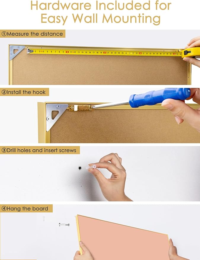 Bulletin Board 30 x 20 inches, Aluminum Framed Fabric Cork Board with 10 Push Pins (Blush Coral, 30 x 20 inches)