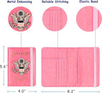 TOURSUIT RFID Blocking Passport Holder for Women Men, Leather Passport Travel Wallet with Metal 3D Metal Badge, Travel Document Holder Cover Accessories (Pink)