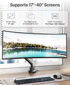 monTEK Single Monitor Arm with USB for 17-40 Inch Screens, Up to 24.25lbs, Heavy Duty Monitor Mount with VESA Mount, Full Motion Adjustment Monitor Stand C-Clamp/Grommet Base,MA1010UCBK