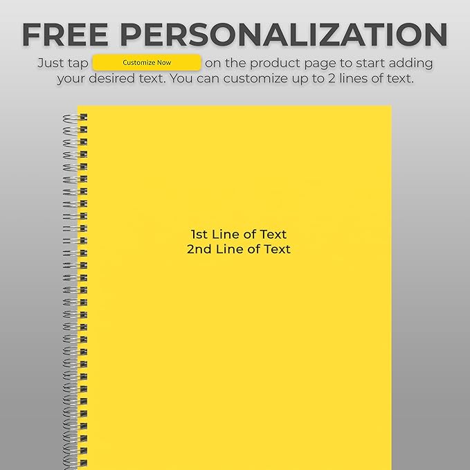 Custom Spiral Notebook Journals with a Yellow Colored Cover - 6 Pack of 8.5" x 11" – College Ruled, Hard Cover, 50 Sheets Per Book – For Journaling, Office, School Supplies, etc.