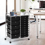 GLACER 15 Drawers Rolling Cart, Storage Cart with w/Removable Drawers & Steel Frame, Multipurpose Organizer Cart w/Sleek Handle, Utility Cart on Lockable Wheels for Home, School, Office (Black)
