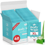 Wet Wipes Enhanced with Vitamin E and Aloe Vera | Face Wipes, Body Wipes for Adults Fragrance Free, Shower Wipe for Women & Men, Mini Travel Essentials (40 Individually Wrapped)