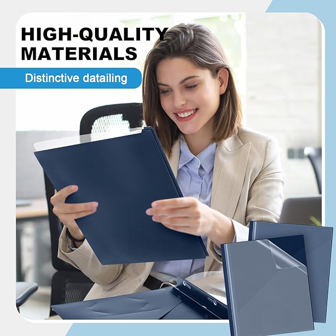 Teling 48 Pcs Clear Front Report Covers with 3 Prongs, Plastic Navy Blue Presentation Folders Bulk with 3 Pockets for A4 and Letter Size Paper, 90 Sheet Capacity, Document Covers for School Business