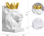 Kakizzy Decorative Lion Bookends - Modern Animal Book Stoppers for Heavy Books - White Lion Figurines