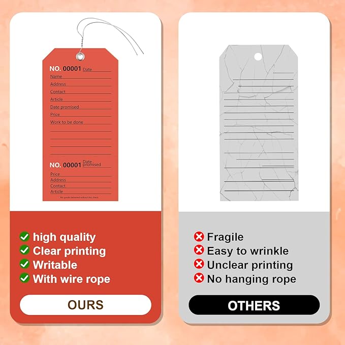 200 Pack Red Repair Tags with Wire Rope Service Repair Tags Numbered with Wire Durable 2.6 x 5.25 Inch Labels for Production Equipment Maintenance Price Notice (200, Red, 2.6x5.25in)
