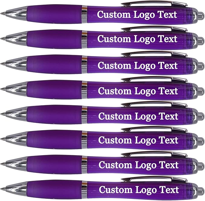 HEYZARDA Personalized Pens with Name Custom Text Logo Retractable Customized Ballpoint Pens for Church Office Business 100 Pcs, Purple