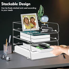 Lunmore Stackable Paper Trays, 4 Tier Desk File Organizer, Document Letter Tray for Office Supplies, Magazine