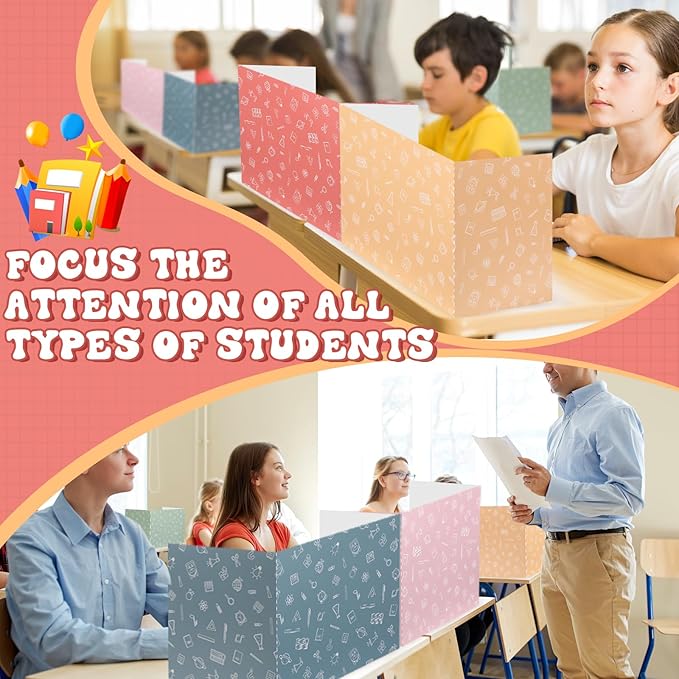SATINIOR 24 Pcs Desk Dividers for Students, 12 Colors Testing Dividers Privacy Folders for Classroom Must Have Bulk, Study Panel for School Teacher Student Study Supplies(Morandi Style)