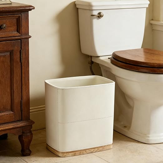 Polytree Bathroom Trash Can 1.8 Gallon(7 Liter) Small Kitchen Garbage Can,Decor Wastebasket for Bedroom Office,Resin Hand-Carved Leather Beige