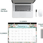 Desk Calendar 2026, Monthly Desktop Large Calendar (Jan 2026 - Jun 2027) 17" x 12" Desk Wall Planner for Family Teacher School Office Supplies, Flower